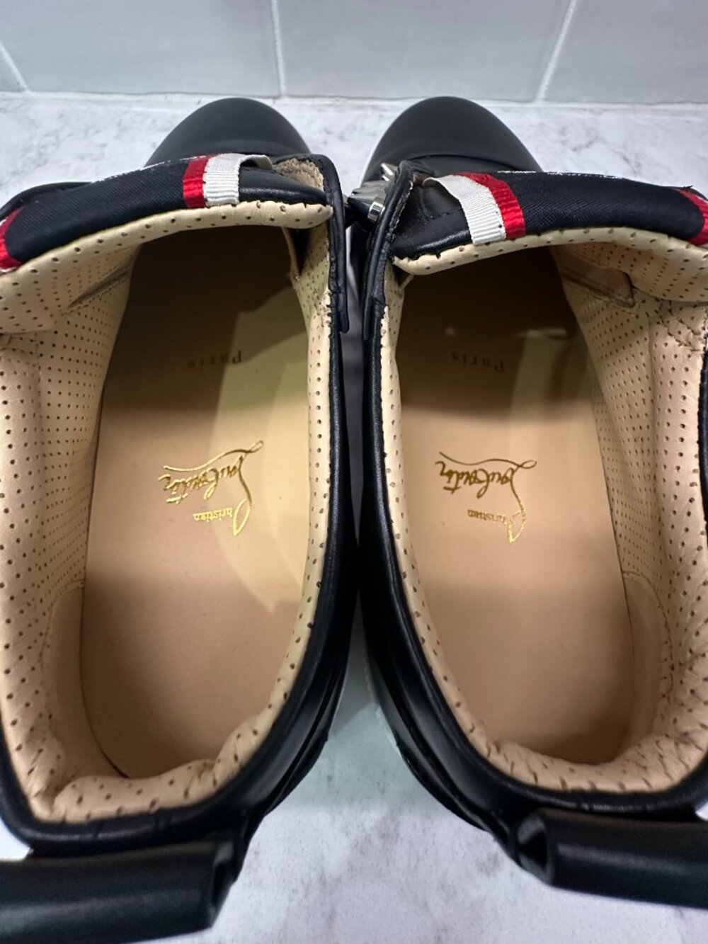 CHRISTIAN LOUBOUTIN F.A.V. FIQUE A VONTADE BLACK CALFSKIN SLIP-ON SNEAKERS. EUC - Picture 6 of 9